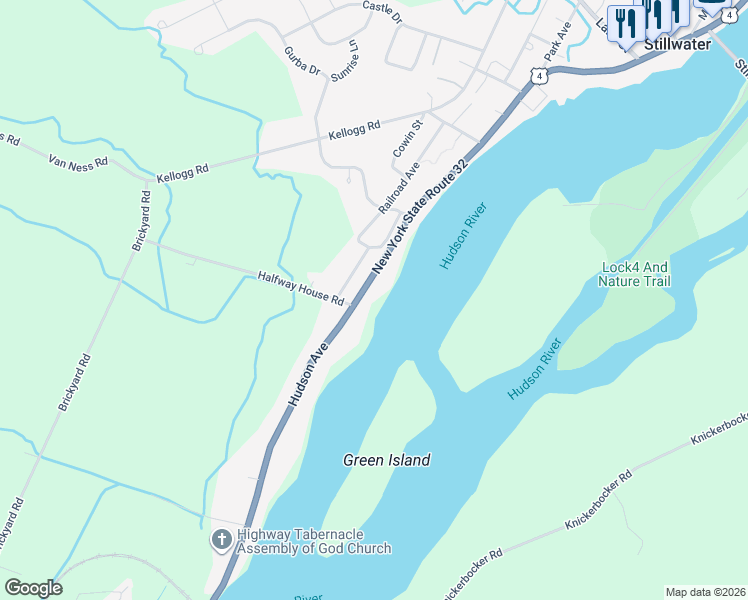 map of restaurants, bars, coffee shops, grocery stores, and more near 444 Hudson Avenue in Mechanicville