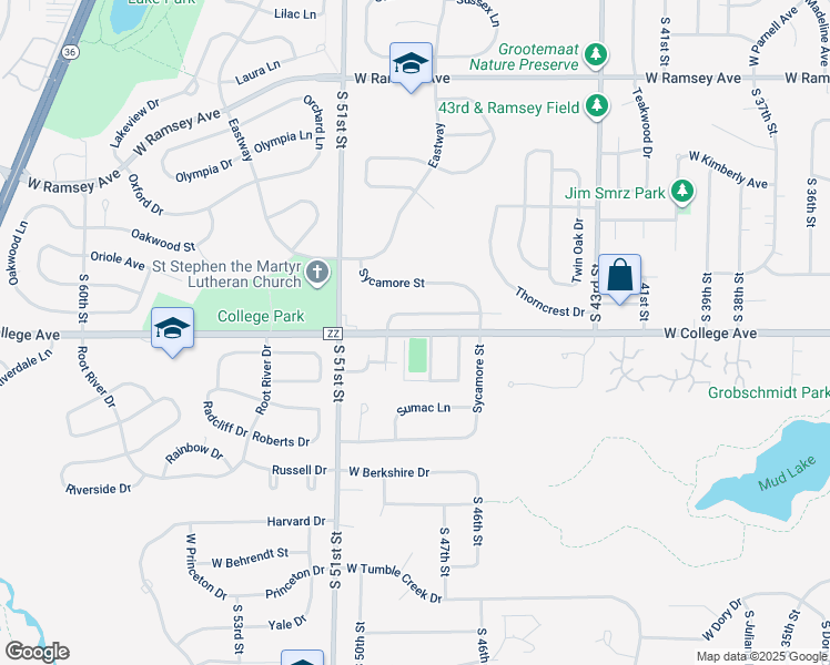 map of restaurants, bars, coffee shops, grocery stores, and more near 5611 Gatewood Lane in Greendale