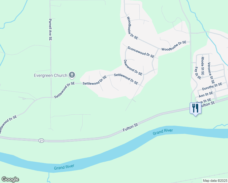 map of restaurants, bars, coffee shops, grocery stores, and more near 1901 Berrywood Drive Southeast in Lowell
