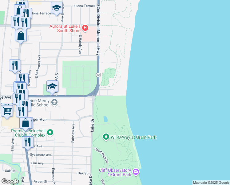 map of restaurants, bars, coffee shops, grocery stores, and more near 6260 South Lake Drive in Cudahy