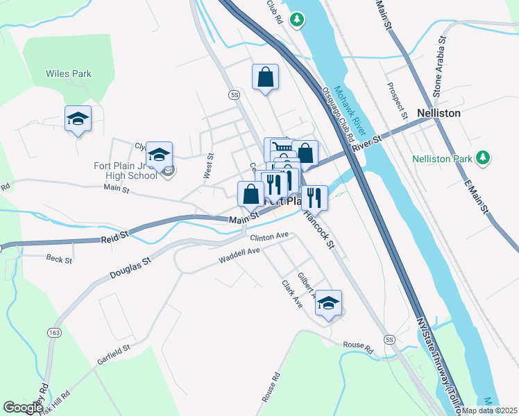 map of restaurants, bars, coffee shops, grocery stores, and more near 95 Main Street in Fort Plain