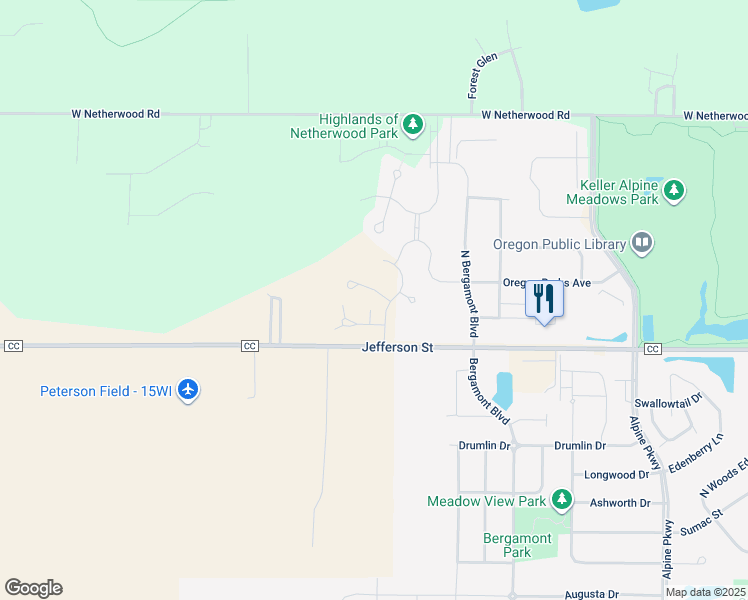 map of restaurants, bars, coffee shops, grocery stores, and more near 5245 County Road CC in Oregon