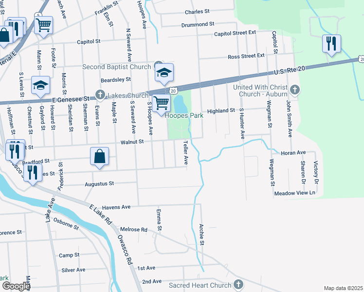 map of restaurants, bars, coffee shops, grocery stores, and more near 16 Teller Avenue in Auburn