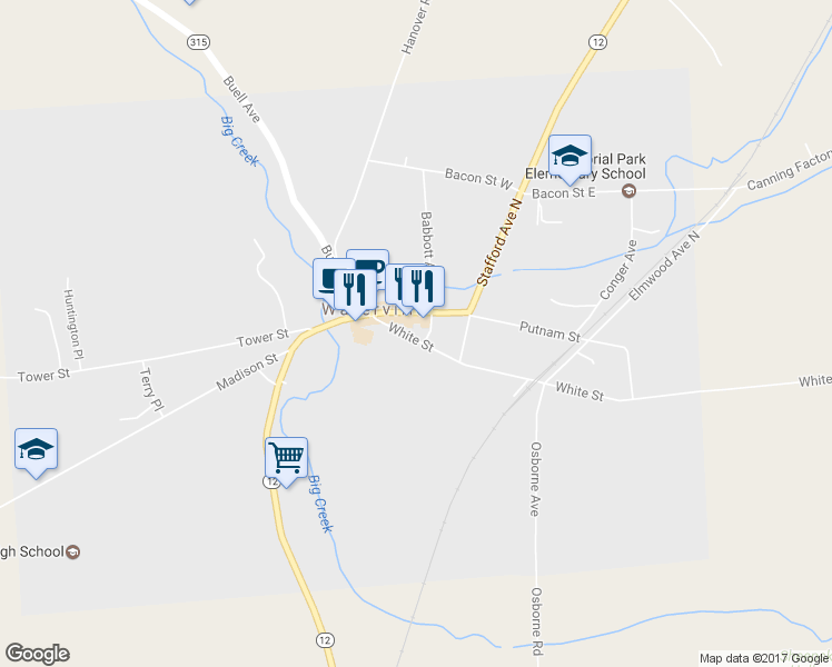 map of restaurants, bars, coffee shops, grocery stores, and more near 135 White Street in Waterville