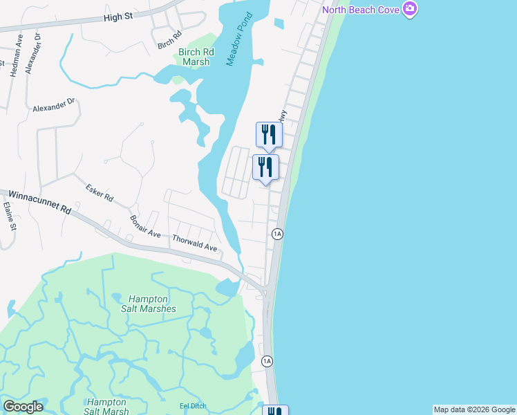 map of restaurants, bars, coffee shops, grocery stores, and more near 13 Gill Street in Hampton