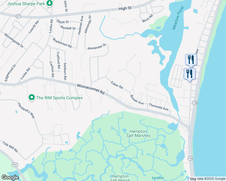 map of restaurants, bars, coffee shops, grocery stores, and more near 440 Winnacunnet Road in Hampton