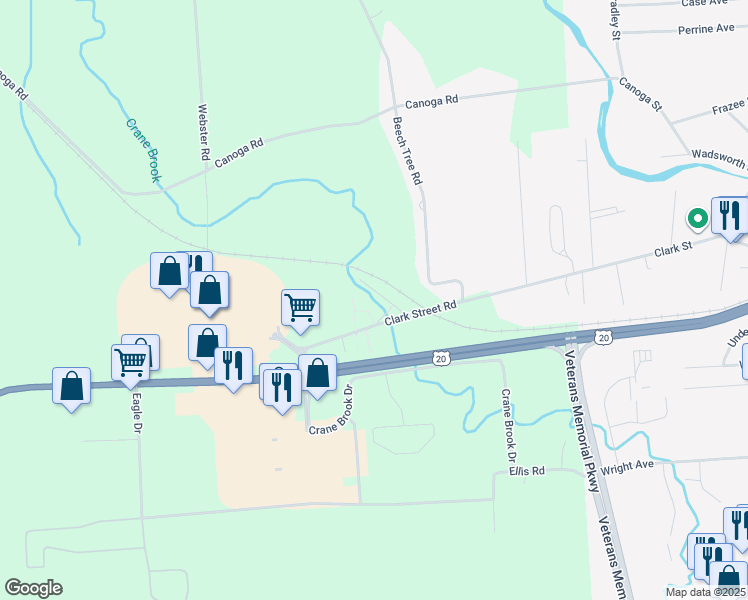 map of restaurants, bars, coffee shops, grocery stores, and more near 2 Upper Drive in Cayuga County