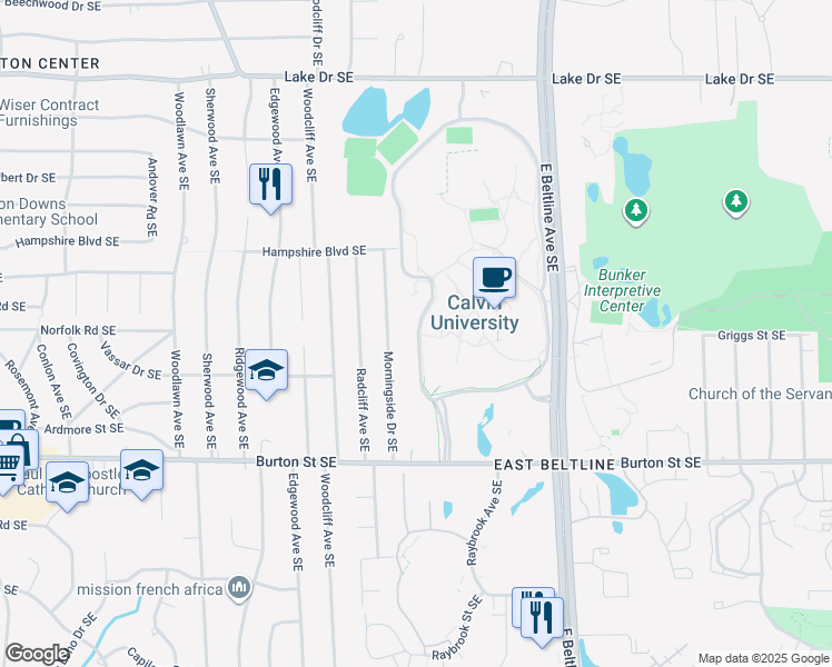 map of restaurants, bars, coffee shops, grocery stores, and more near in Grand Rapids