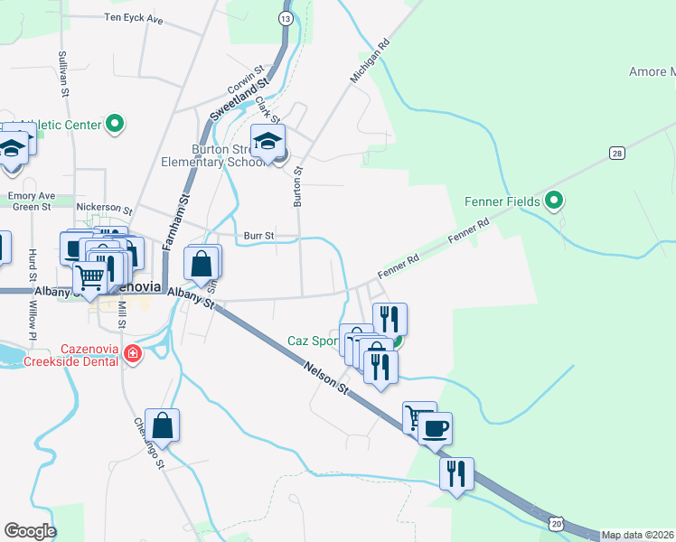 map of restaurants, bars, coffee shops, grocery stores, and more near 51 Fenner Street in Cazenovia