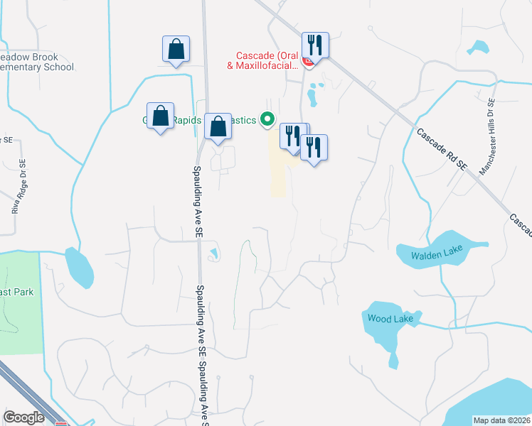 map of restaurants, bars, coffee shops, grocery stores, and more near 1854 Spaulding Avenue Southeast in Grand Rapids