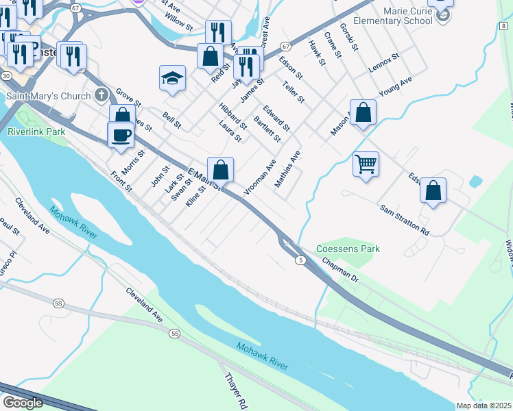 map of restaurants, bars, coffee shops, grocery stores, and more near 3 Sweeney Street in Amsterdam