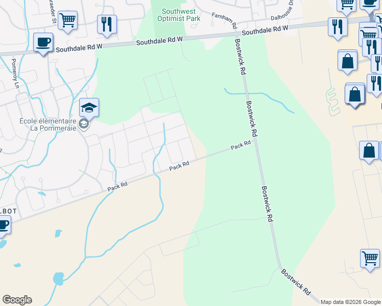 map of restaurants, bars, coffee shops, grocery stores, and more near 3401 Regiment Road in London