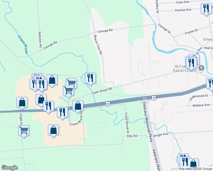 map of restaurants, bars, coffee shops, grocery stores, and more near 6484 Beech Tree Road in Auburn