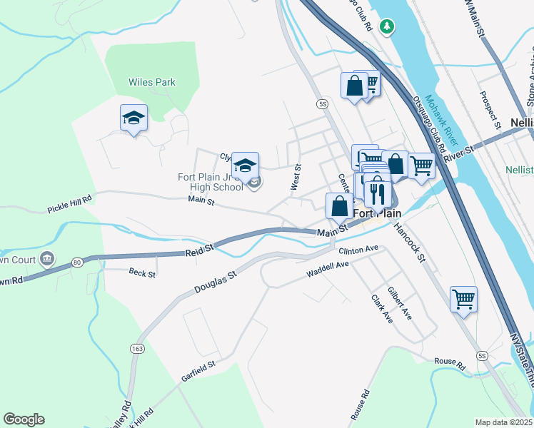 map of restaurants, bars, coffee shops, grocery stores, and more near 1 West Street in Fort Plain