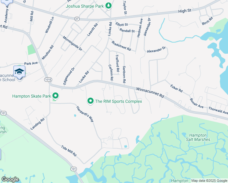 map of restaurants, bars, coffee shops, grocery stores, and more near 3 Playhouse Circle in Hampton