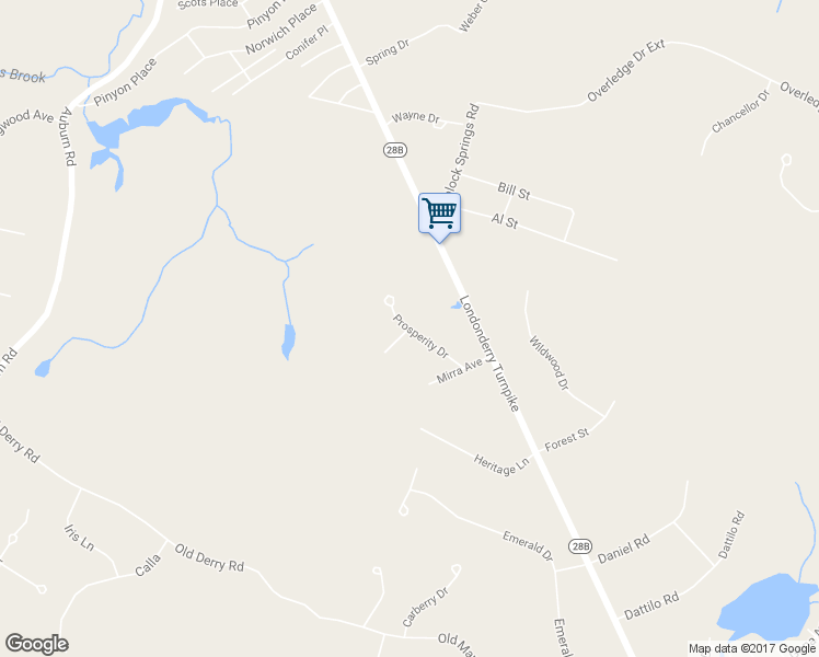 map of restaurants, bars, coffee shops, grocery stores, and more near 9 Prosperity Drive in Derry