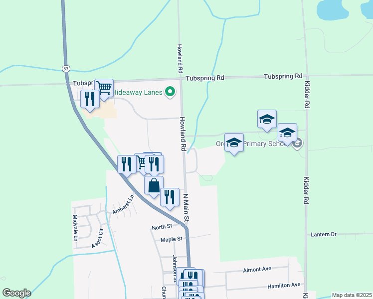 map of restaurants, bars, coffee shops, grocery stores, and more near Howland Road in Almont