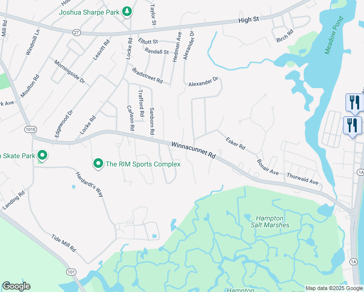 map of restaurants, bars, coffee shops, grocery stores, and more near 3 Presidential Circle in Hampton