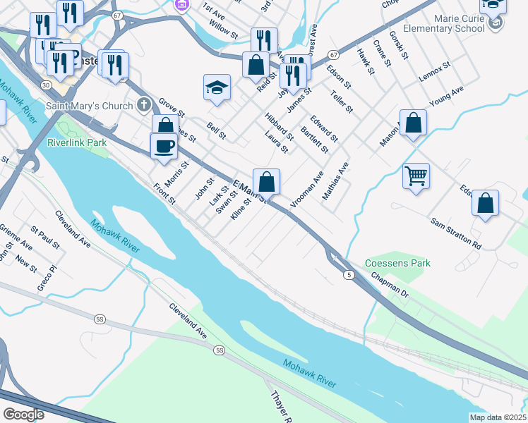map of restaurants, bars, coffee shops, grocery stores, and more near 286 Main Street in Amsterdam