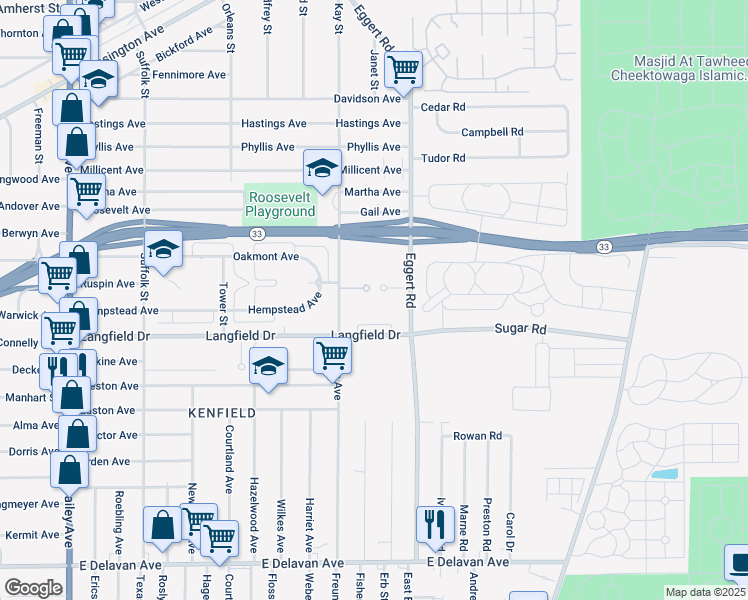 map of restaurants, bars, coffee shops, grocery stores, and more near 40 Congressional Walk in Buffalo