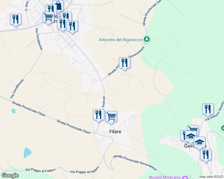 map of restaurants, bars, coffee shops, grocery stores, and more near 36 Viale Giovanni Pascoli in Grosseto