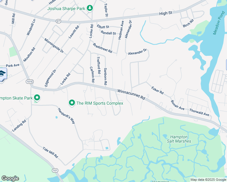 map of restaurants, bars, coffee shops, grocery stores, and more near 384 Winnacunnet Road in Hampton