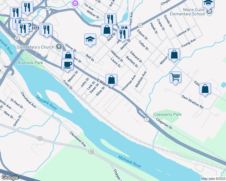 map of restaurants, bars, coffee shops, grocery stores, and more near 286 Main Street in Amsterdam