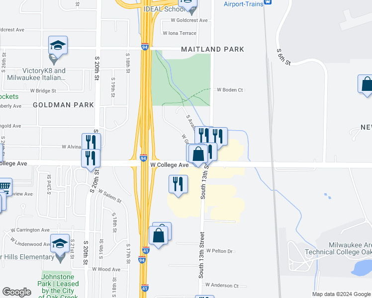 map of restaurants, bars, coffee shops, grocery stores, and more near 1422 West Granada Street in Milwaukee