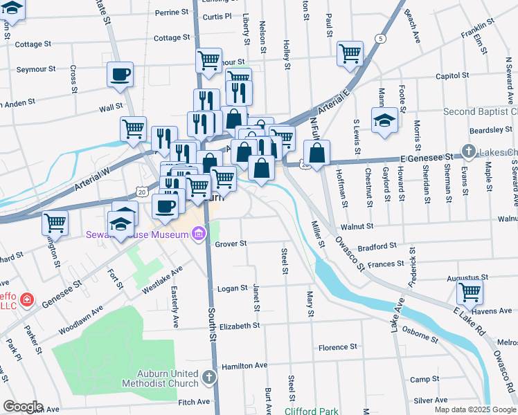 map of restaurants, bars, coffee shops, grocery stores, and more near 2 Loop Road in Auburn