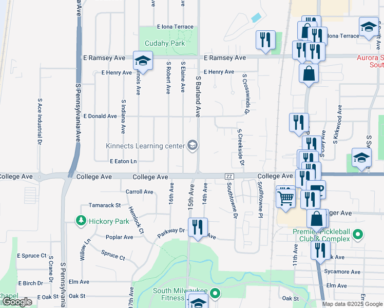 map of restaurants, bars, coffee shops, grocery stores, and more near 6201 South Barland Avenue in Cudahy