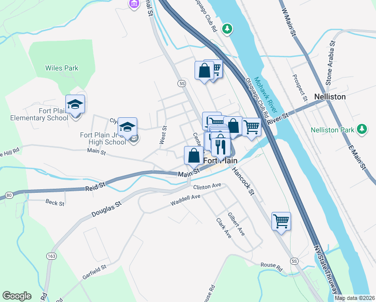 map of restaurants, bars, coffee shops, grocery stores, and more near 40 Mohawk Street in Fort Plain