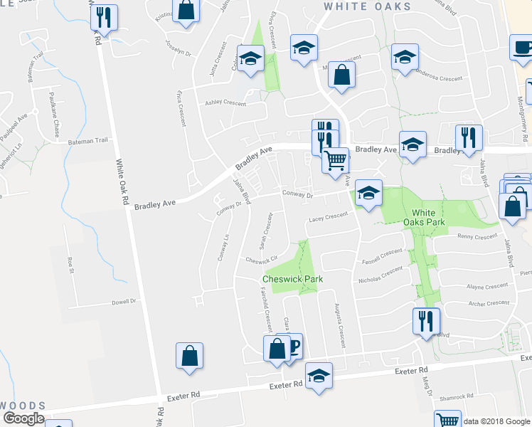 map of restaurants, bars, coffee shops, grocery stores, and more near 26 Sarah Crescent in London