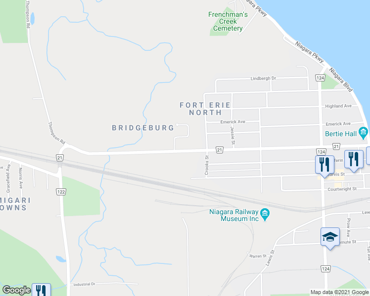 map of restaurants, bars, coffee shops, grocery stores, and more near 426 Phipps Street in Fort Erie