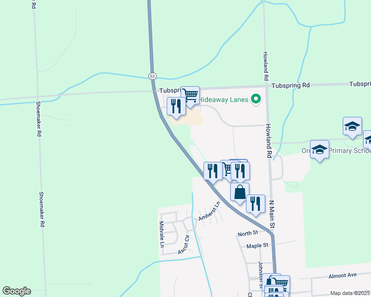 map of restaurants, bars, coffee shops, grocery stores, and more near 4641 Van Dyke Road in Almont