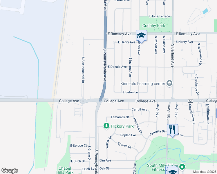 map of restaurants, bars, coffee shops, grocery stores, and more near 6223 South New York Avenue in Cudahy