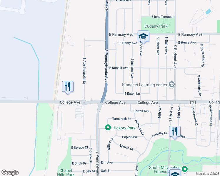 map of restaurants, bars, coffee shops, grocery stores, and more near 6223 South New York Avenue in Cudahy