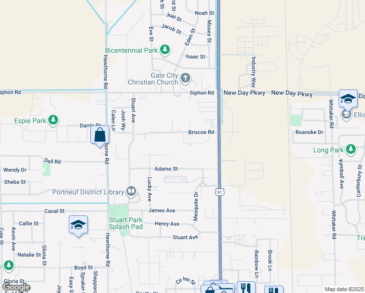 map of restaurants, bars, coffee shops, grocery stores, and more near 209 Belva Lane in Chubbuck