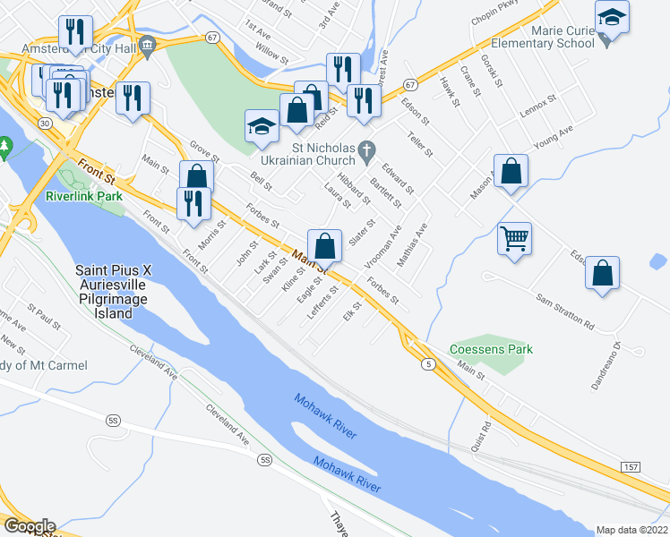 map of restaurants, bars, coffee shops, grocery stores, and more near 286 Main Street in Amsterdam