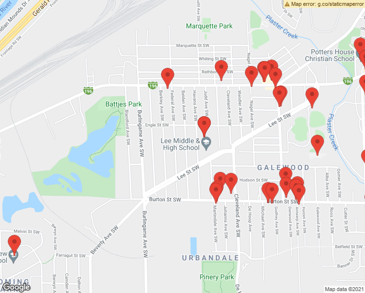 map of restaurants, bars, coffee shops, grocery stores, and more near 1809 Belden Avenue Southwest in Wyoming