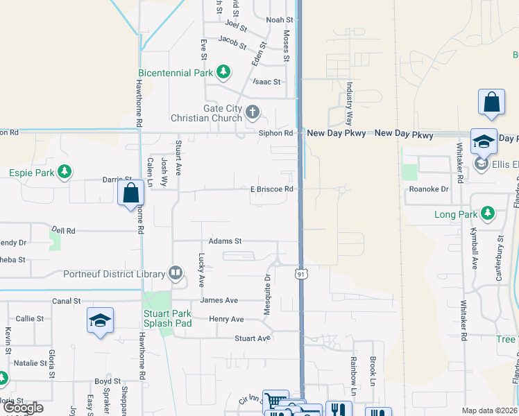 map of restaurants, bars, coffee shops, grocery stores, and more near 159 Belva Lane in Pocatello