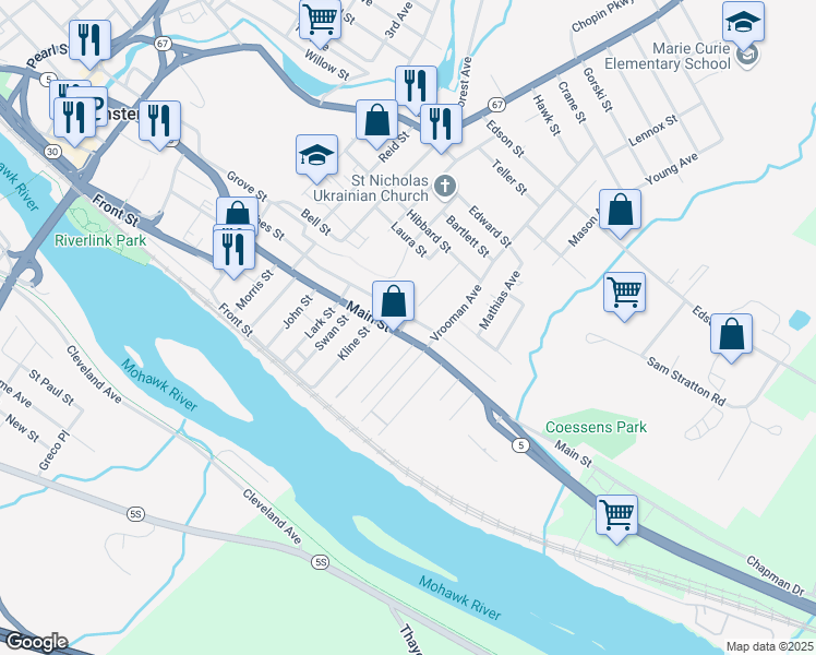 map of restaurants, bars, coffee shops, grocery stores, and more near 286 E Main St in Amsterdam