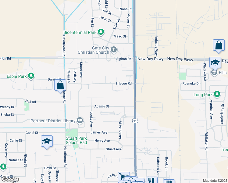 map of restaurants, bars, coffee shops, grocery stores, and more near 209 Belva Lane in Chubbuck