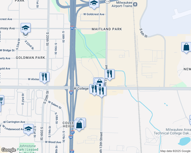 map of restaurants, bars, coffee shops, grocery stores, and more near 1422 West Granada Street in Milwaukee
