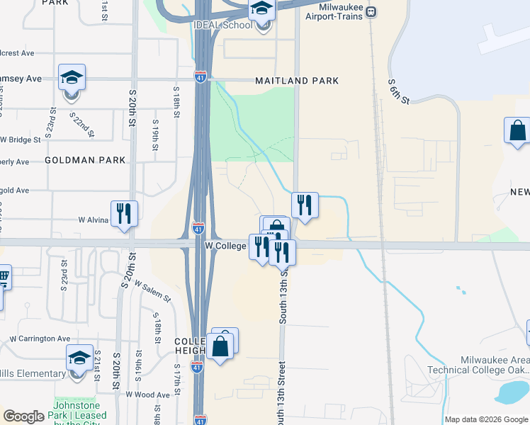 map of restaurants, bars, coffee shops, grocery stores, and more near 1422 West Granada Street in Milwaukee