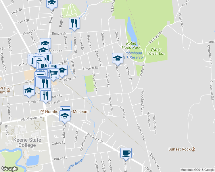 map of restaurants, bars, coffee shops, grocery stores, and more near 75 Valley View in Surry