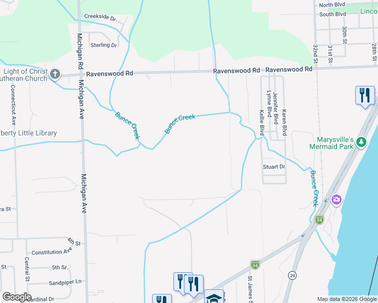 map of restaurants, bars, coffee shops, grocery stores, and more near 3605 Ravenswood Road in Marysville