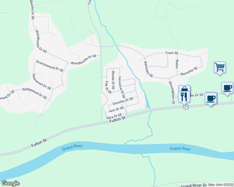 map of restaurants, bars, coffee shops, grocery stores, and more near 11287 Fay Street Southeast in Lowell