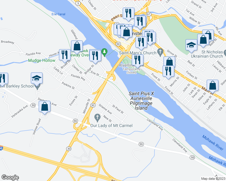 map of restaurants, bars, coffee shops, grocery stores, and more near 265 Cleveland Avenue in Amsterdam