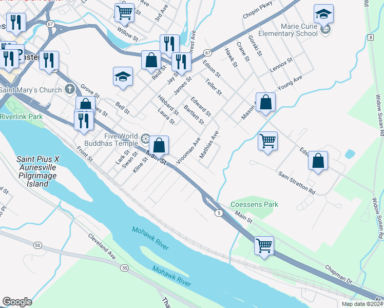 map of restaurants, bars, coffee shops, grocery stores, and more near 201 Vrooman Avenue in Amsterdam