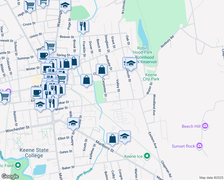 map of restaurants, bars, coffee shops, grocery stores, and more near 75 Valley View in Surry